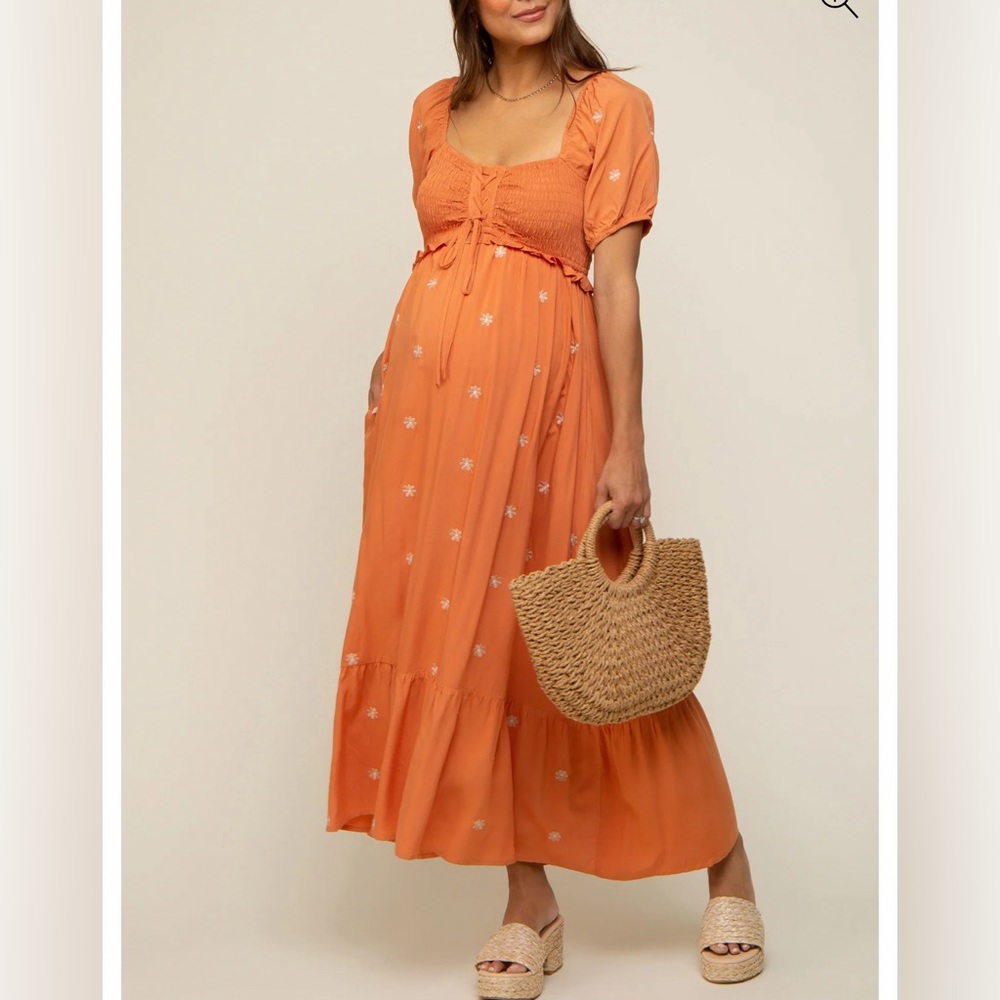 Pinkblush Rust Floral Embroidered Maternity Maxi Dress